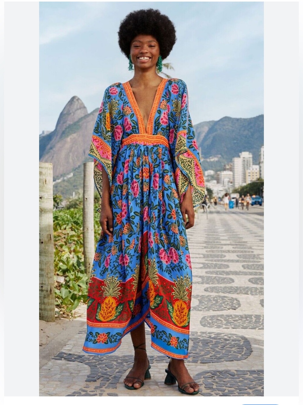 NWT FARM Rio Bright Blue Pineapple Garden Midi Dress